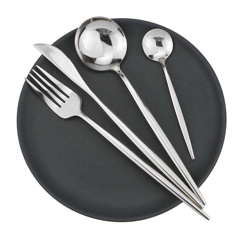 Gugrida 24-Piece Silverware Set - 18/10 Stainless Steel Reusable Utensils Forks Spoons Knives Set, Mirror Polished Cutlery Flatware Set, Great for Family Gatherings & Daily Use (6 set, Silver) - Image 2